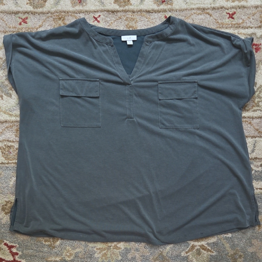 J. Jill Camo Green Blouse with Pockets